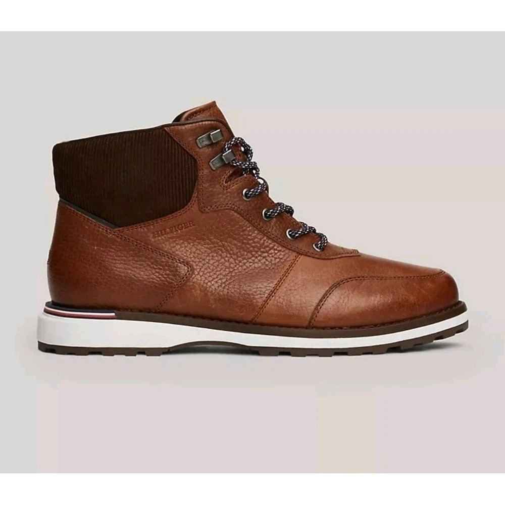 Tommy Hilfiger Men's Herren Leather Boots Cognac Euro Sz 44/US Sz 11 NEW! $159